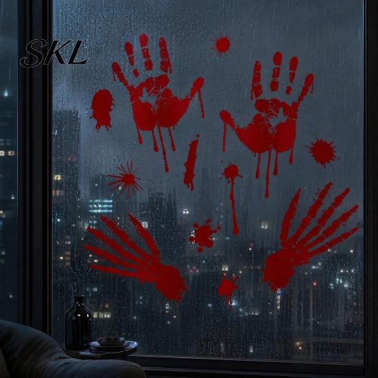 Temporary Removable Decal Halloween Blood Handprints/Footprints Wall Stickers, Decals, Spooky Waterproof Stain-proof Window Cling DIY Decoration