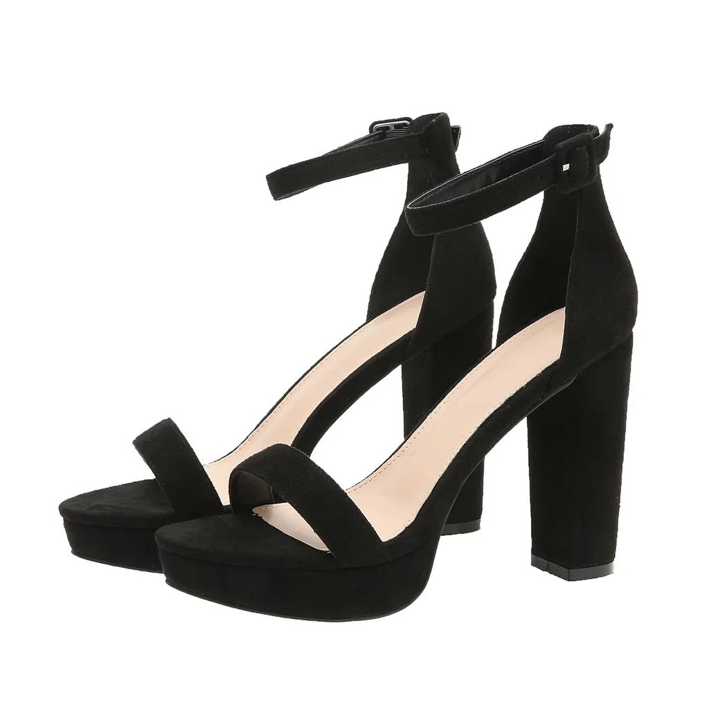 Fashion High Heel Sandals Sexy Peep Toe Women Sandals Square High Heels Pumps Women Platform Ankle Buckle Strap Cover Square High Heels