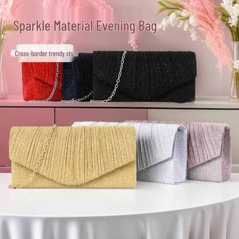 Pleated Stripe Glitter Evening Handbag for Women