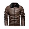 Mens Winter Warm Thickened Fleece-Lined PU Leather Jacket With Detachable Fur Collar Zipper Front Stylish Urban Outwear