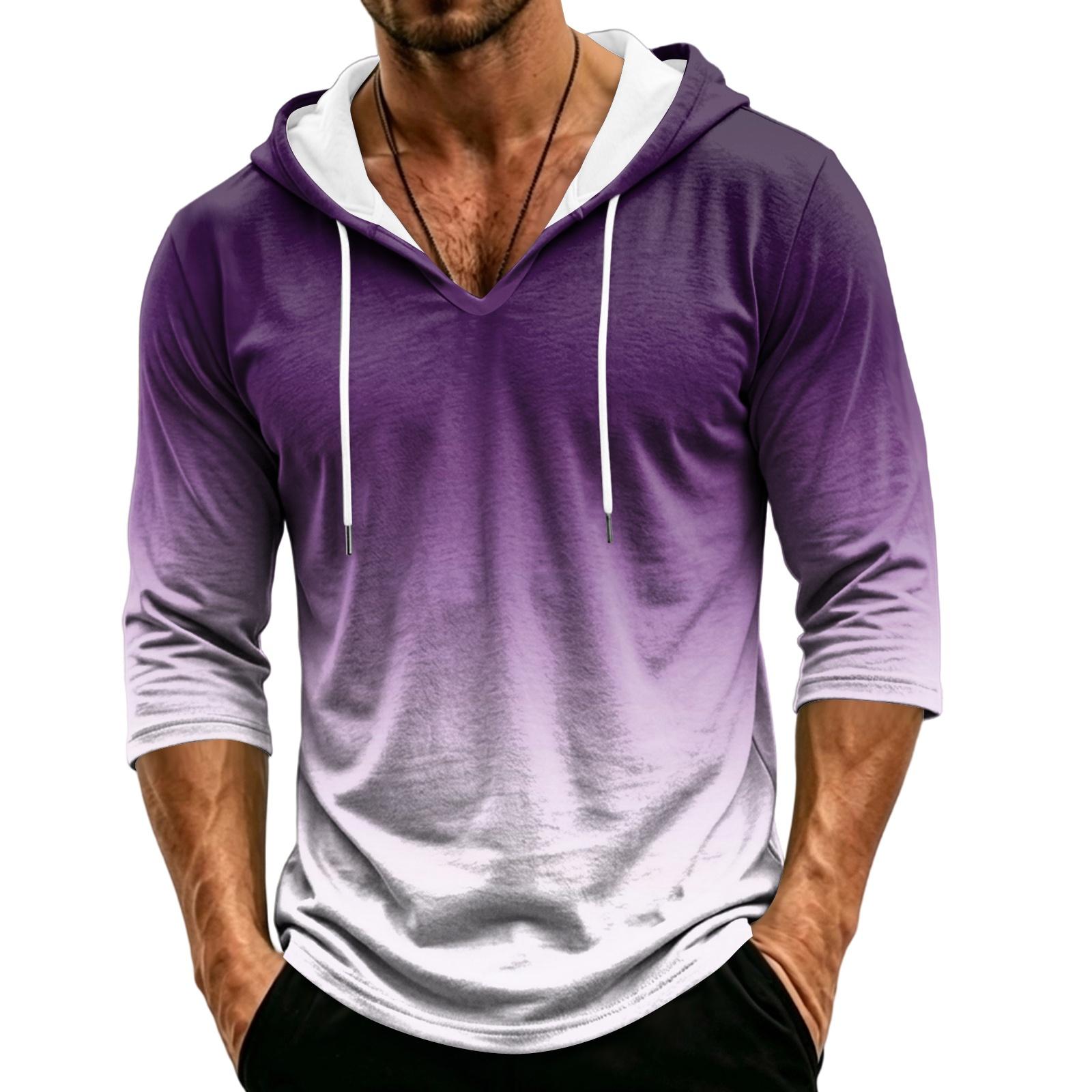 Men s Loose Fit Hooded Three-Quarter Sleeve Top with Gradient Design XXXL белый