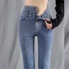 Slimming Super High Waisted Women's Tall Plus Fleece Spring and Winter Slim Jeans