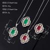 Simulated Emerald Paraiba Pendant Red Zircon Ring Tourmaline Necklace Banquet Wedding Jewelry Set