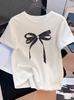 2026 WoUnisex Casual Short Sleeve TShirt with Black Bow Graphic Print Relaxed Fit Round Neck Soft Summer Lady Tshirts Clothing