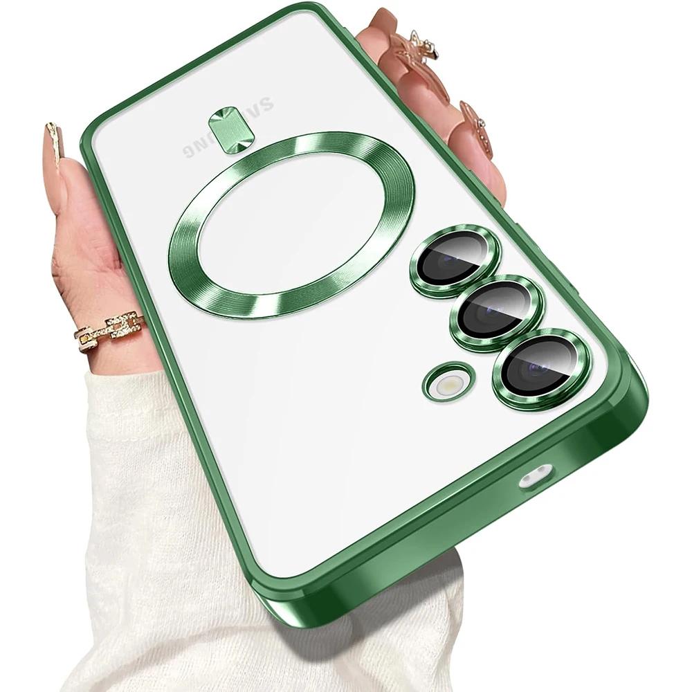 Funda Magnética de Lujo Para Magsafe Para Samsung Galaxy S26 S25 Edge S24 FE S23 S21 Plus Ultra Chapado Silicona Transparente Suave