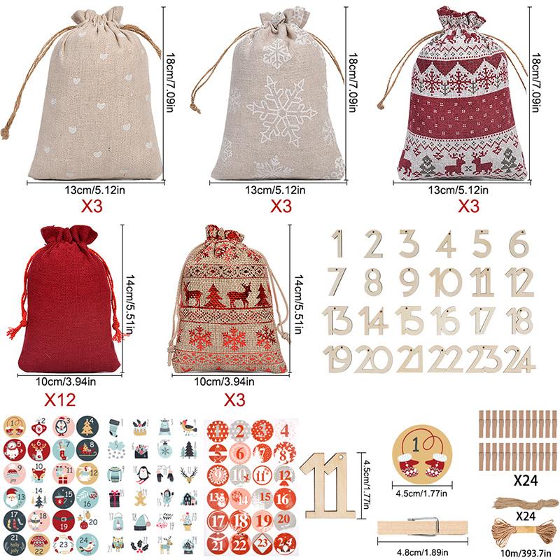 Christmas Advent Calendar Burlap Bag Drawstring Countdown Bag For DIY Candy Gift Party Favor Kids Adults