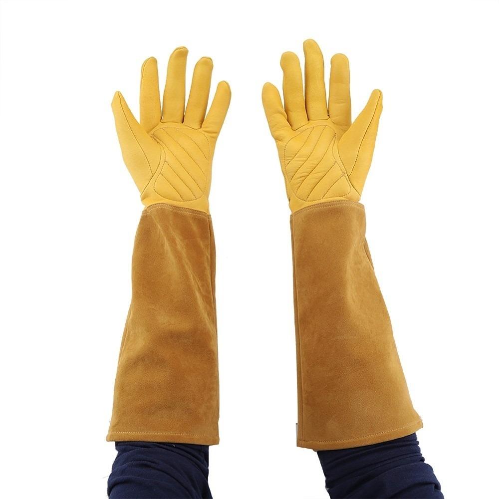 

1 Pair Puncture Proof Gardening Gloves Leather Long Gauntlets Leather Work Gloves Gardening Yellow-M