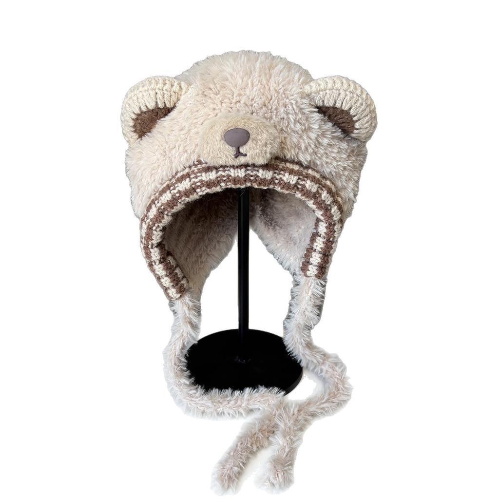 New soft waxy ear hat outdoor plush thickened warm bag hat women's cute bear ears knitted hat