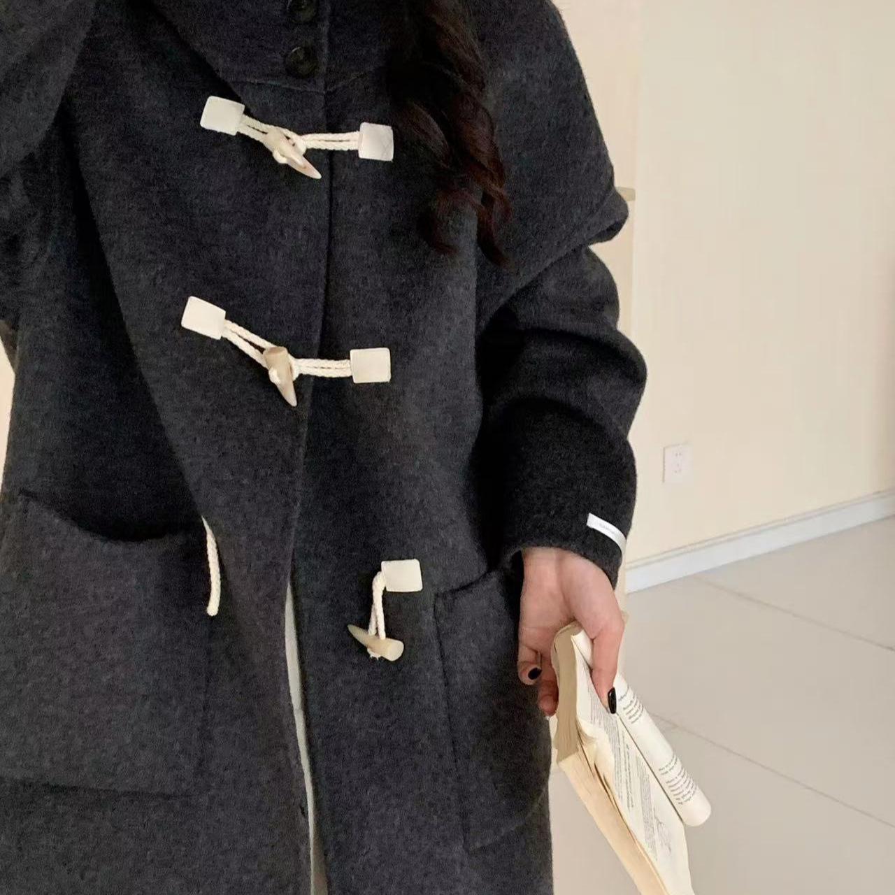 

Новое двухстороннее шерстяное пальто с капюшоном средней длины в корейском стиле шерстяное пальто для маленьких девочек S