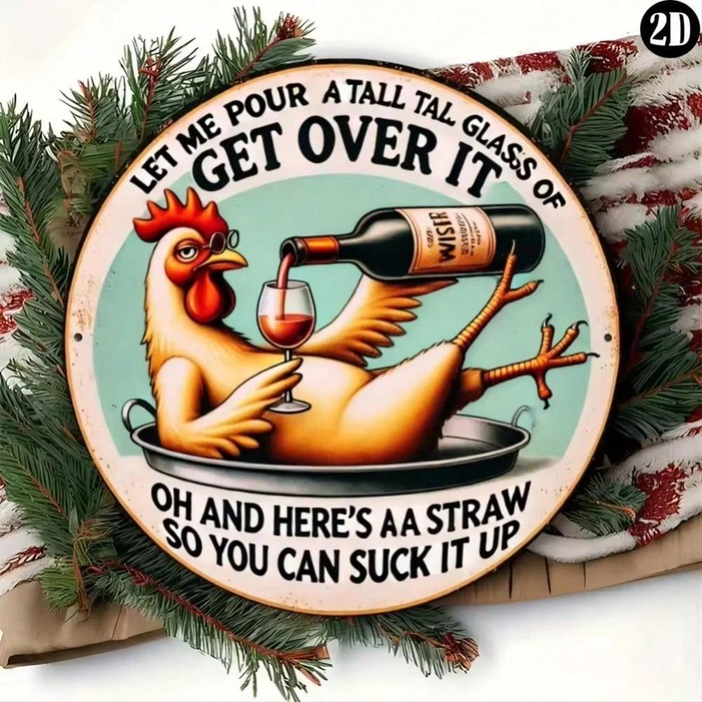 CluckOvercomePro™ Fun Chicken Coop Wall Art Durable Metal Tin Sign Decor for Home Kitchen Office Bar Halloween Gift