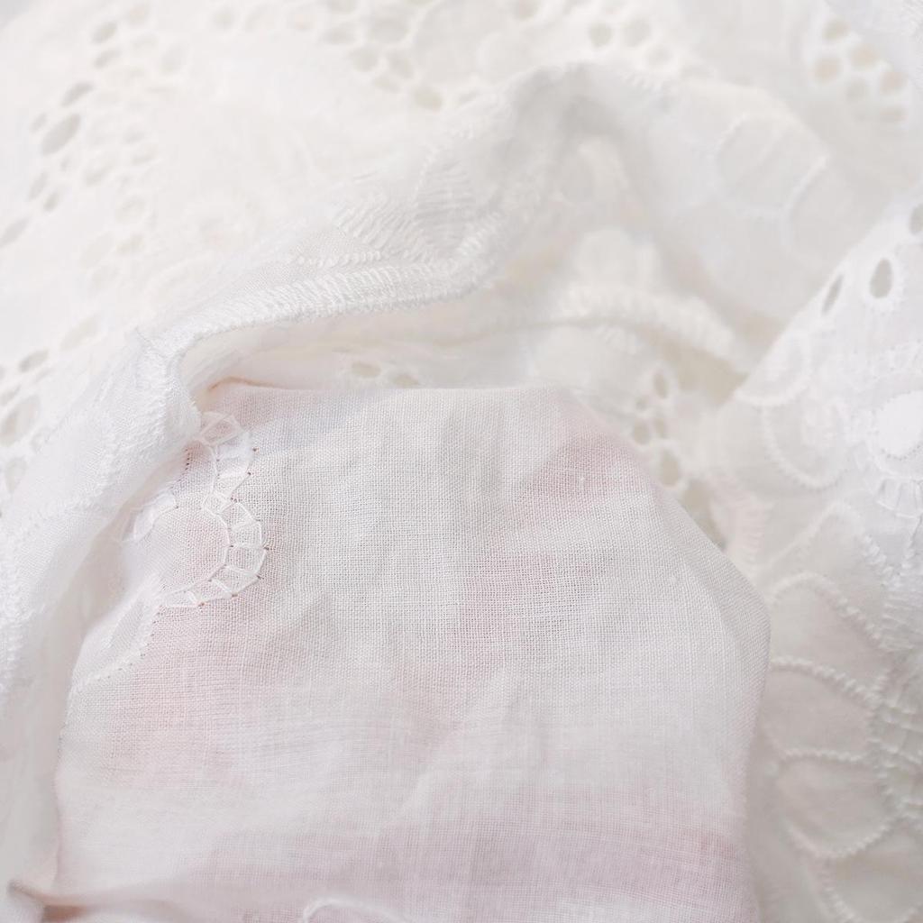 2025 Summer European-American White Lace Cotton Short Sleeve Commuter Dress