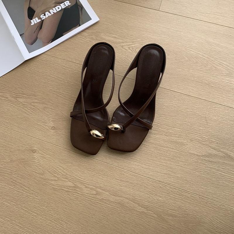 Designer Summer Metal Clip Toe Women Slippers Fashion High Heel Dress Shoes Ladies Outdoor Gladiator Sandalias ·