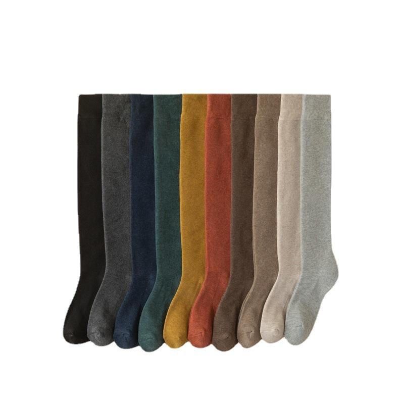 Chaussettes longues chaudes d'hiver pour femmes, chaussettes hautes en coton thermique épais, respirantes et solides, style Harajuku décontracté, en tissu éponge épais
