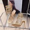 Liyke Elegant Women Wedding Banquet Shoes Fashion Crystal Tassel Twining Stiletto Sandals Sexy Open Toe Stripper Heels Golden