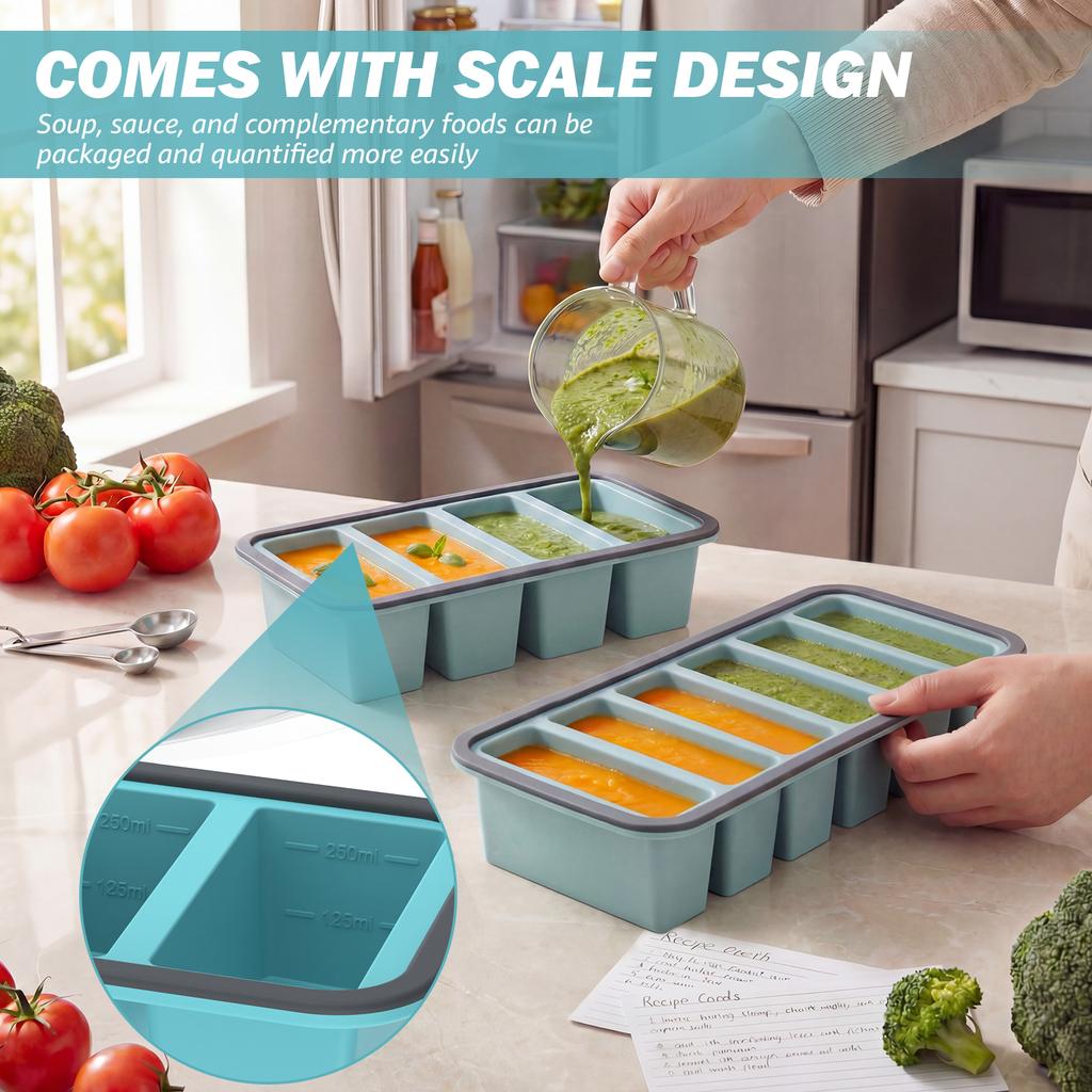 3/2Pcs 2/4/6Grid Silicone Freezer Mold with Lid Refrigerated Food Storage Box Food Box Ice Tray Mold Ice Box Fresh-keeping Box