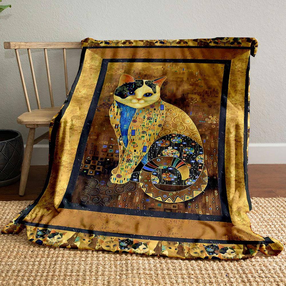 Gustav Klimt Style Cat Blanket bedroom Blanket for Livingroom Couch lunch break Soft throw for Friend s festival Gift 80cm x 120cm
