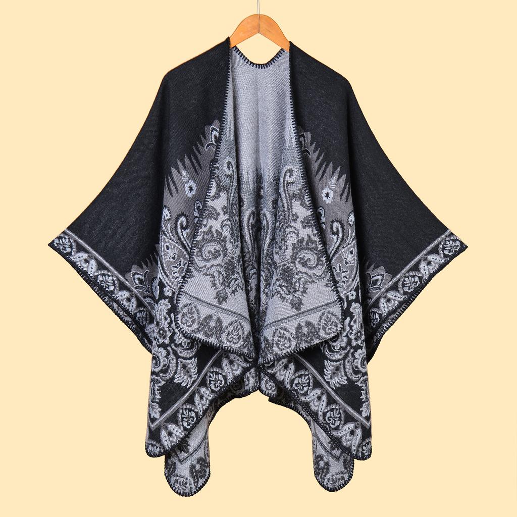 Spot Foreign Trade Women's Scarves Shawls Wholesale Autumn Winter Retro Jacquard Thick Warm Split Cape