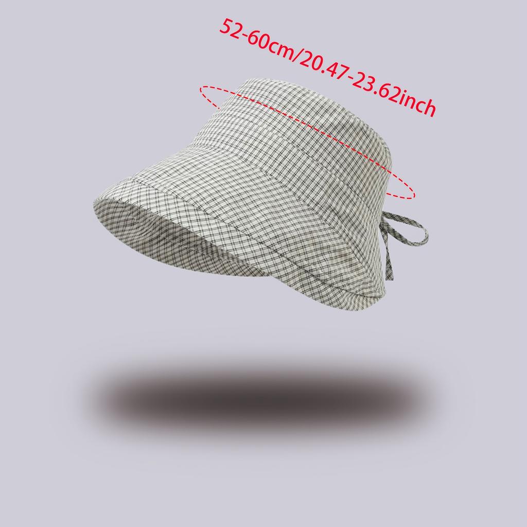 1Pc Women's Wide-Brim Bucket Sun Hat - Plaid Print Fisherman Hat, Suitable for Travel, Beach, Hiking - Wide-Brim Outdoor Sun Hat