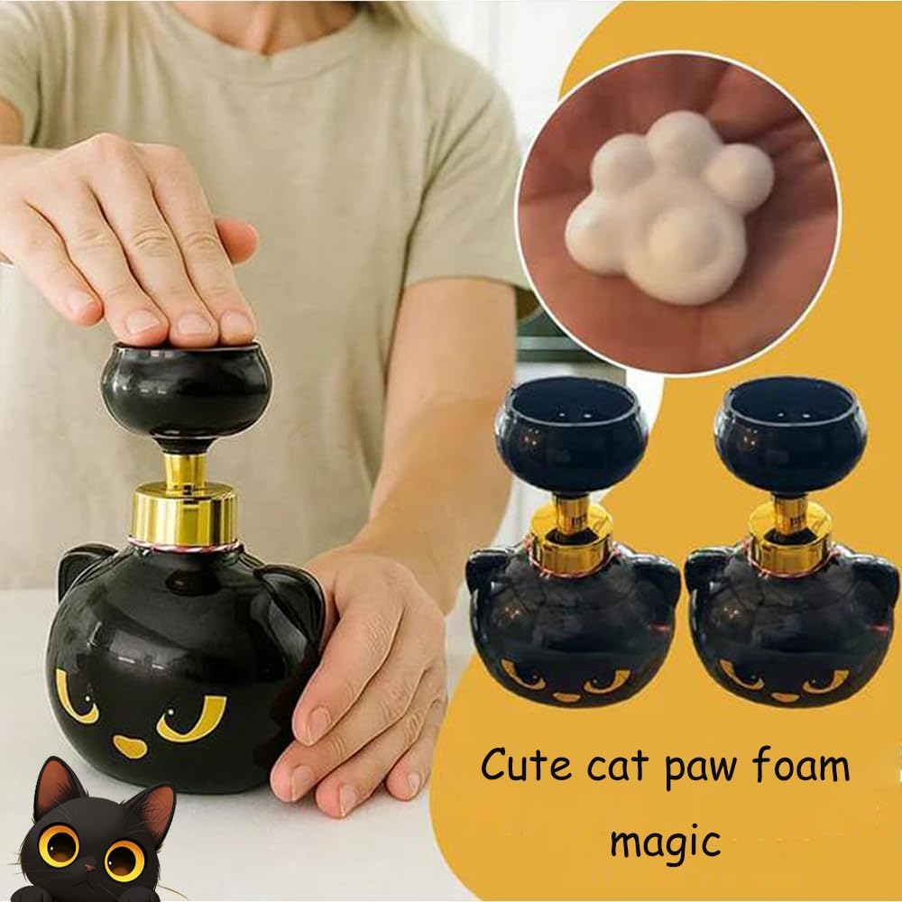 1PCS Cat Paw Soap Dispenser Foam, Cute Halloween Cats Pawprint Magic Foaming Hand Wash Dispenser, Refillable Foaming Pump Bottle