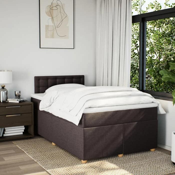 Exclusive House - Dark Brown Slatted Bed Base and Mattress 120x190cm Fabric