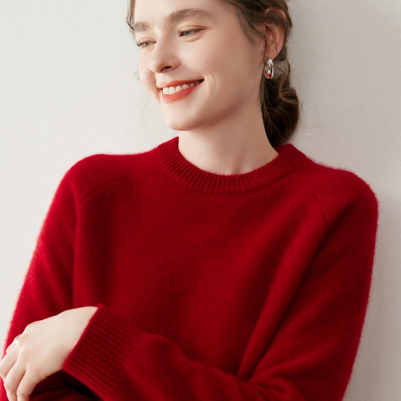Women's Round Neck Cashmere Sweater - Thick, Soft, Versatile Pullover for Autumn & Winter