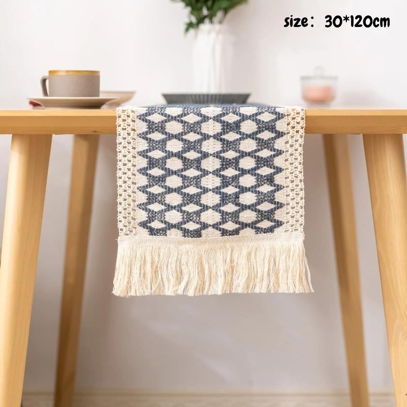 High Aesthetic Tassel Table Towel Bohemian Coarse Cotton Thread Crochet Party Decoration Long Table Flag