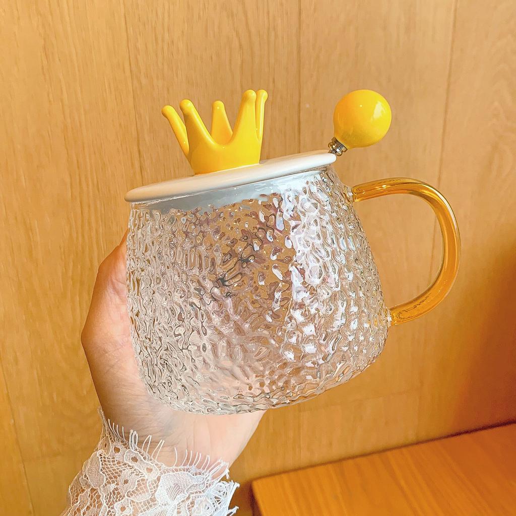 Bow Summer Glass Cup with Lid Spoon Cute Creative Mug Girl with High Appearance Drinking Water Cup Flower Tea Cup