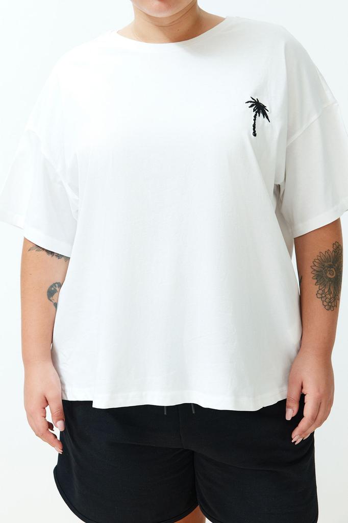 Women's Style Plus Size Ecru Unisex Oversize Comfortable 100% Cotton Couple Knitted T-Shirt