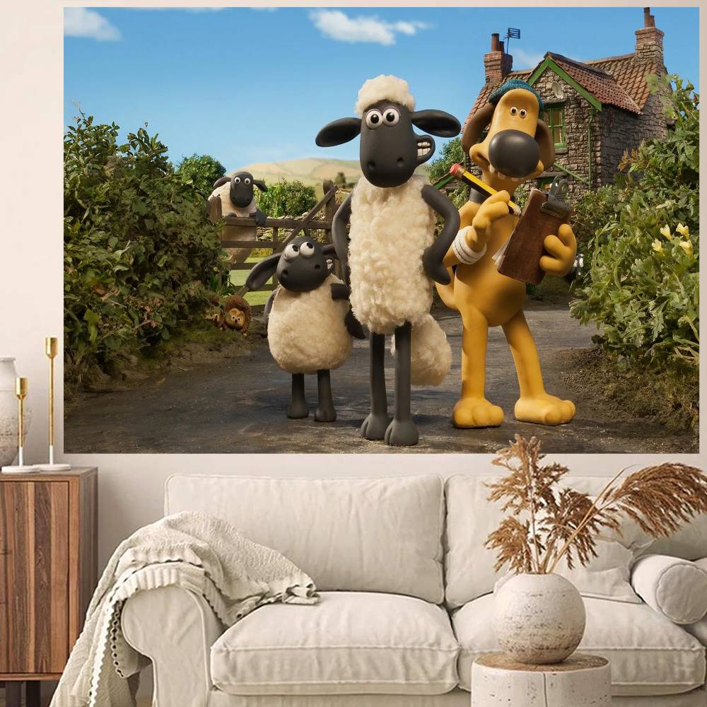 Cartoon Anime S-Shaun Fun the Sheep Photography Studio Backdrop Outdoor House Party Decor Photo Background Curtain Back Drop