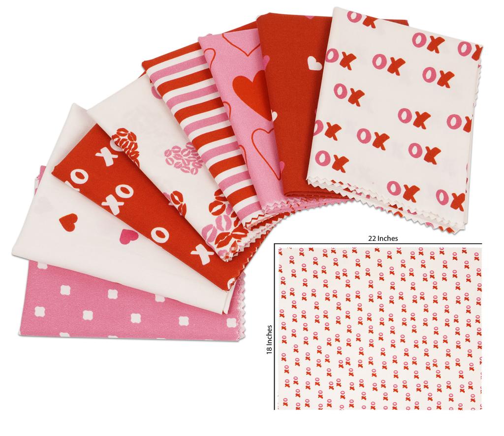 Soimoi 8 Pc Fat Quarter Bundle-  Valentine Love Theme  Print 18"x 22"  DIY Patchwork-  100  Cotton  Pre-Cut Quilting Fabric Pink-White &