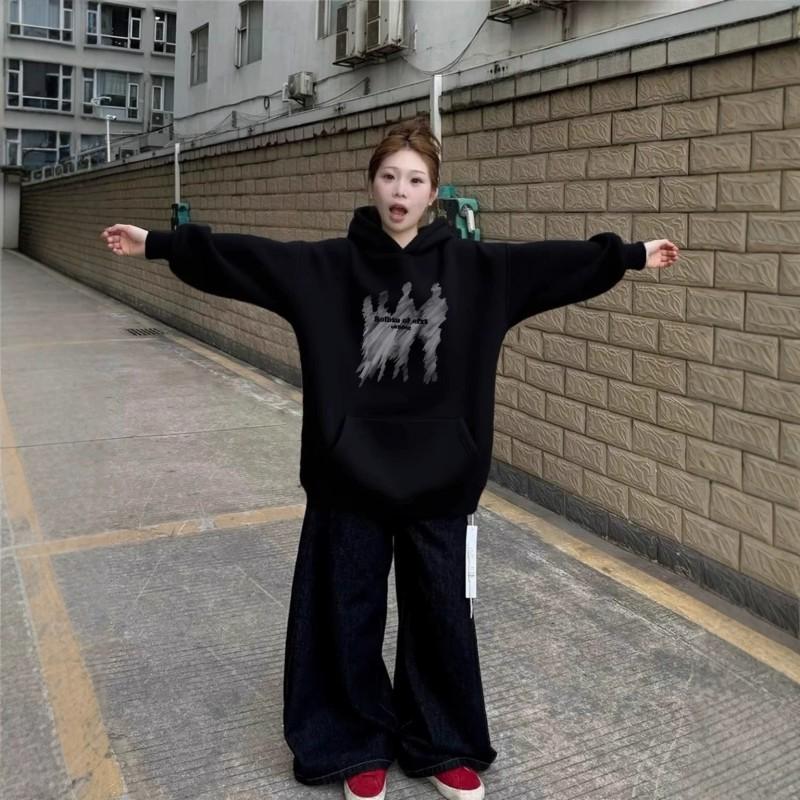 American Streetwear Heavyweight Black Hoodie 2026 Fall Winter Loose Fit Hip Hop Sweatshirt