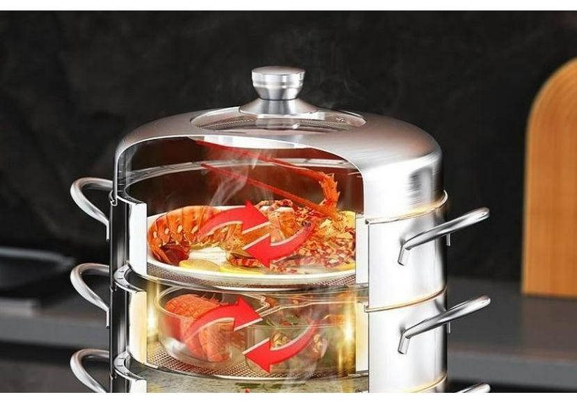 304 Stainless Steel Energy-Saving 4-Layer No-Flavor-Transfer Induction Steamer