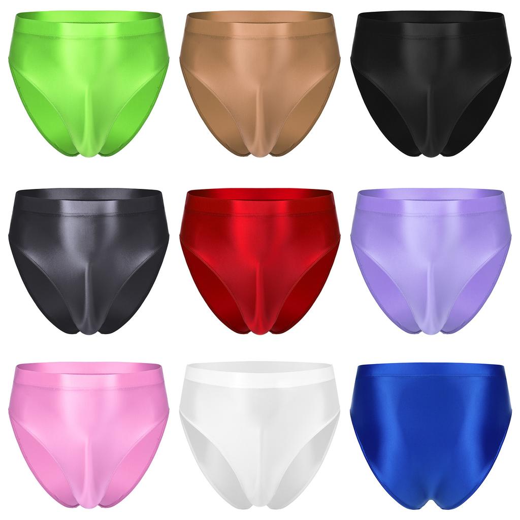Glänzende High-Waist-Slips für Herren, einfarbig, mit elastischem Bund, Unterwäsche