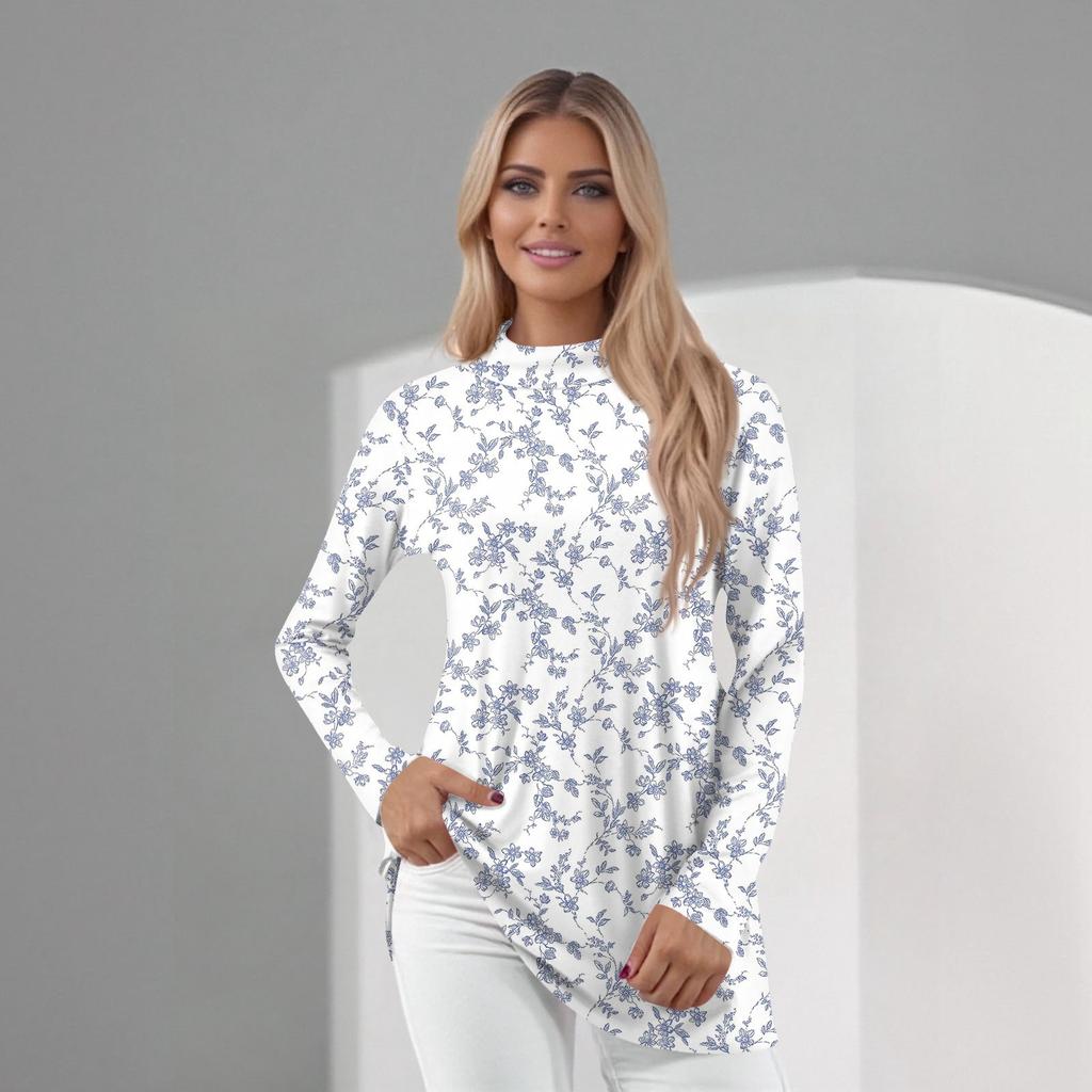 Women's Daily Casual Long Sleeve Mid Collar Top