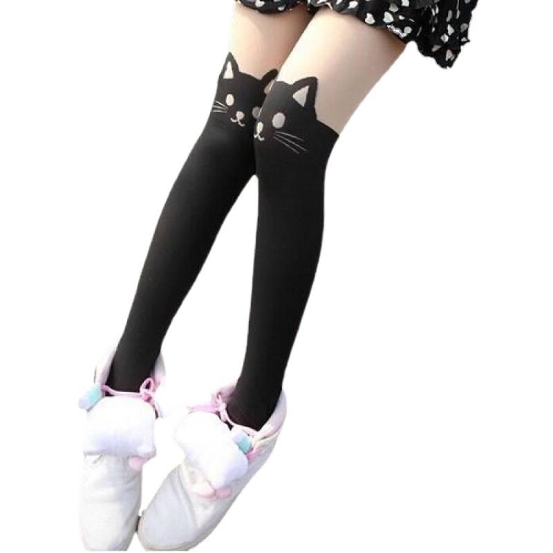 Japanese Cartoon Cat Tail Over-the-Knee High-Top Splicing Stockings