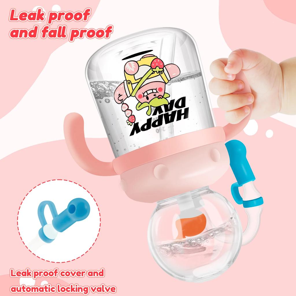 300ML Baby Drinking Cup Feeding Bottle With Straw Cute Whale Squirt Water Cup Drinking Milk Water Bottle with Handle Leakproof