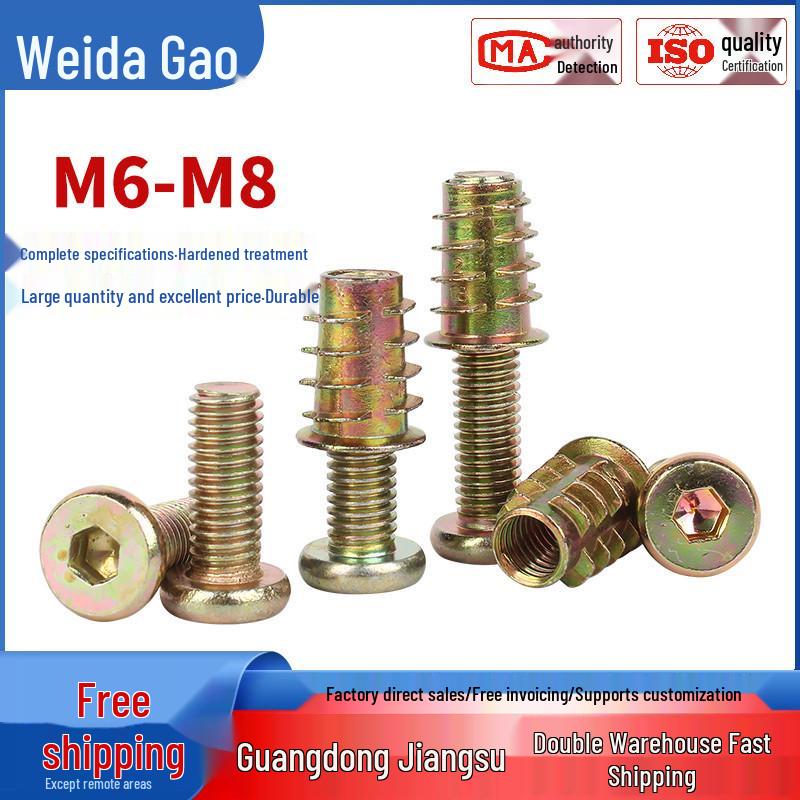 Flat Head Hex Socket Screws & Pre-embedded Nut Set for Wooden Bed Connectors