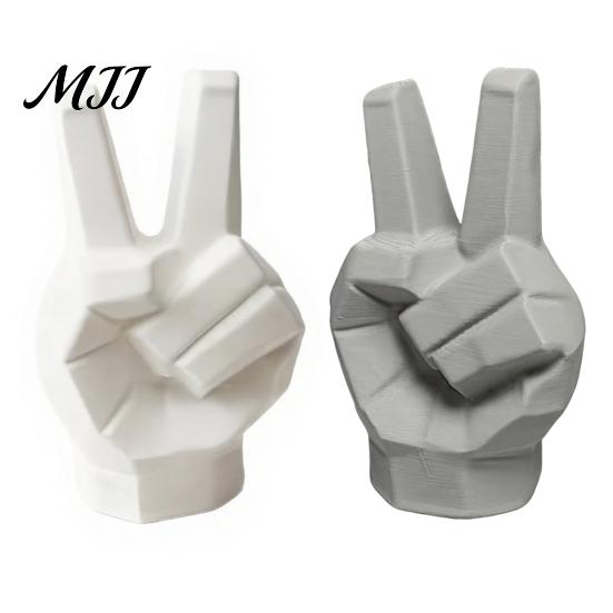 Creative Gifts for Friends 3D Printed Victory Gesture Hand Sculpture, Modern Resin Statue Home Office Desktop Ornament Desk Decor, Geometric