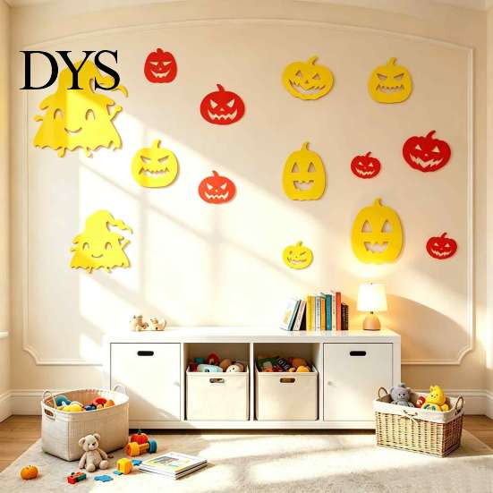 Creative Wall Stickers for Bedroom Decor 11Pcs Halloween Pumpkin Mirror Stickers, Self-Adhesive Acrylic Ghost Decals, DIY Removable Versatile
