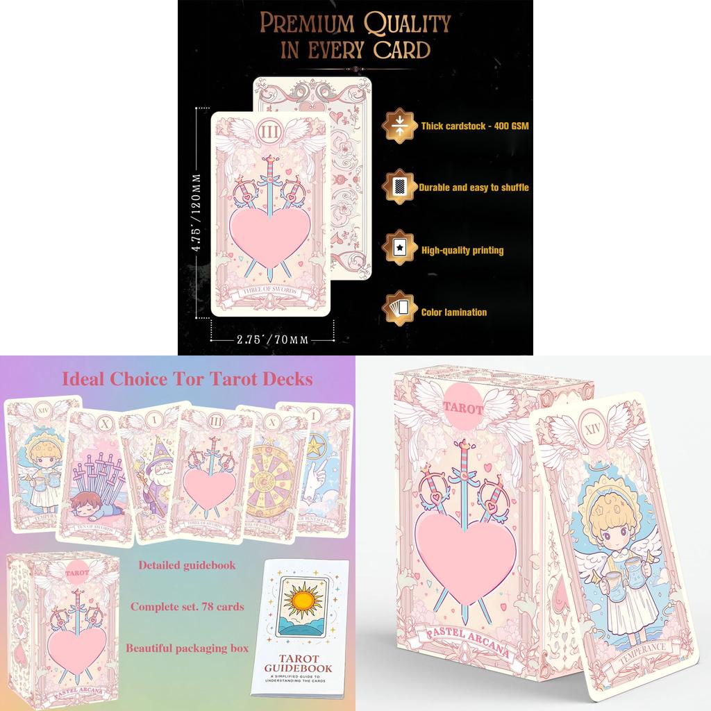 Zartrosa Tarotkarten-Set mit 78 Karten und Anleitung für Sammler und Enthusiasten
