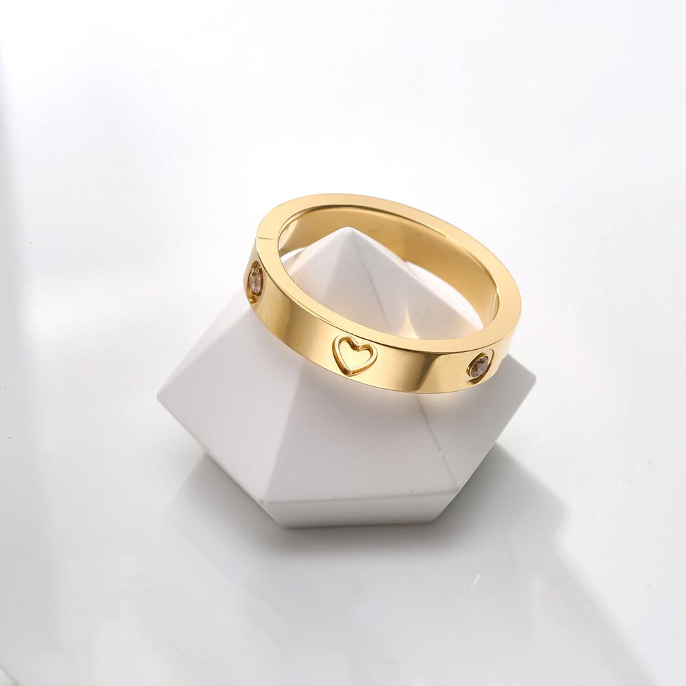 18K Heart-Shaped Couple Rings with Diamonds - 520 Peach Heart Titanium Steel Ring
