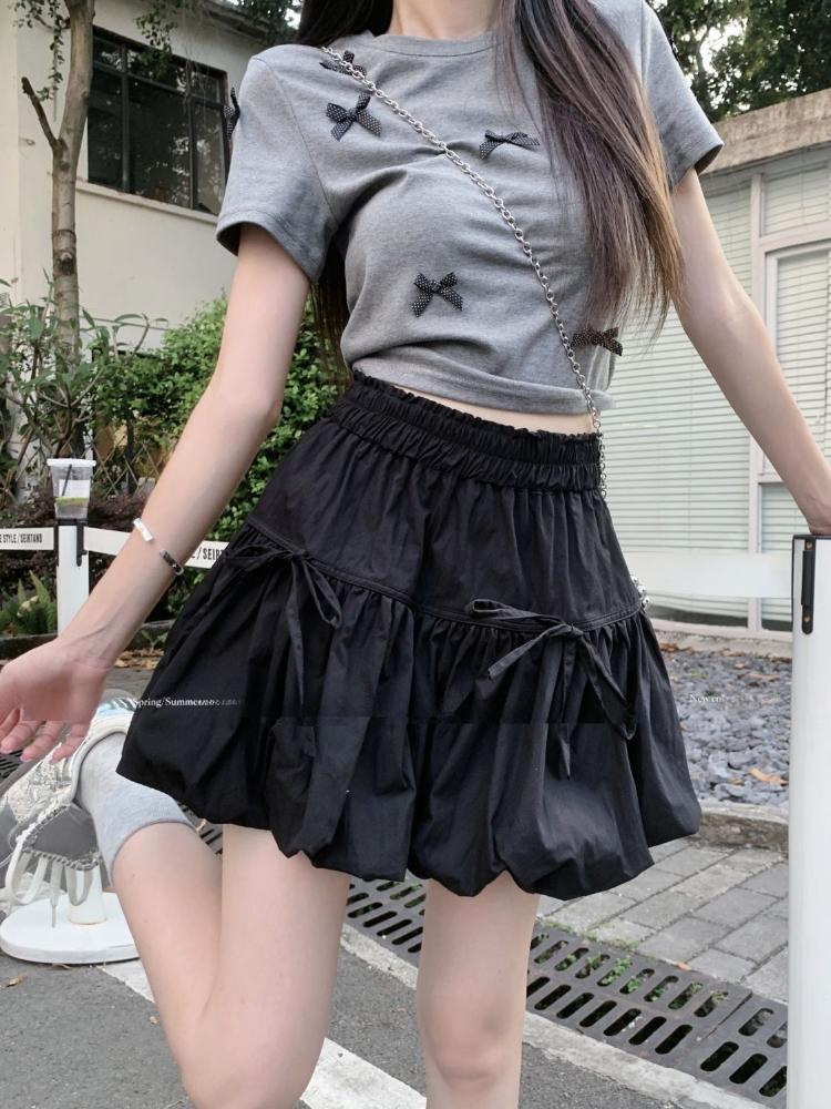 French Sweet Minority Design Sense Bow Flower Bud Skirt Female Autumn 2024 New High Waist Slim A-line Fluffy Casual Skirts