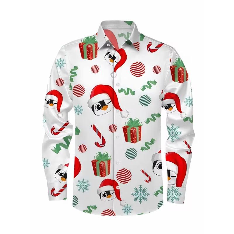 New Christmas Men's 3D Printed Formal Shirt Christmas Tree Santa Claus Pattern Long Sleeve Shirt Fashion Men's Shirt