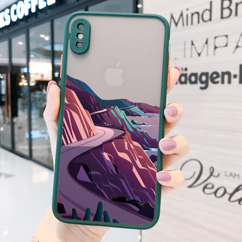 Painted Landscape Phone Case For iPhone 15 12 11 13 14 Pro Max X Xs MAX XR 6s 7 8 Plus SE2 Camera Protection Candy Color Cover