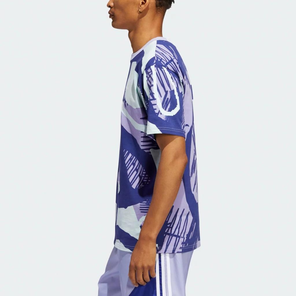 Adidas Originals Adiplay All Over Print Soft Short Sleeve T-Shirt Men Tops Gray-Purple White HC2132