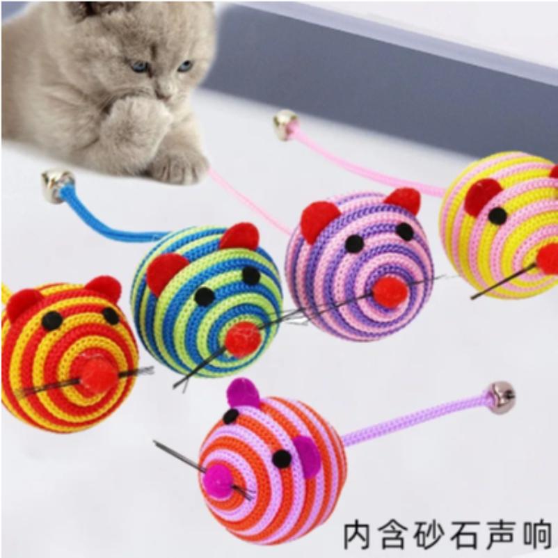 Pet Cat Toys Stripe Nylon Rope Round Ball Mouse Toy with Bell  Pet Cat Chew Toy Cat Toys Interactive Pet Products Gatos