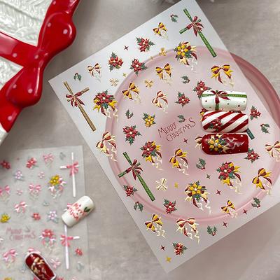 1 Sheet Relief Christmas Bow Nail Stickers Kawaii Art Stickers Diy  Year Accessories Manicure Decals