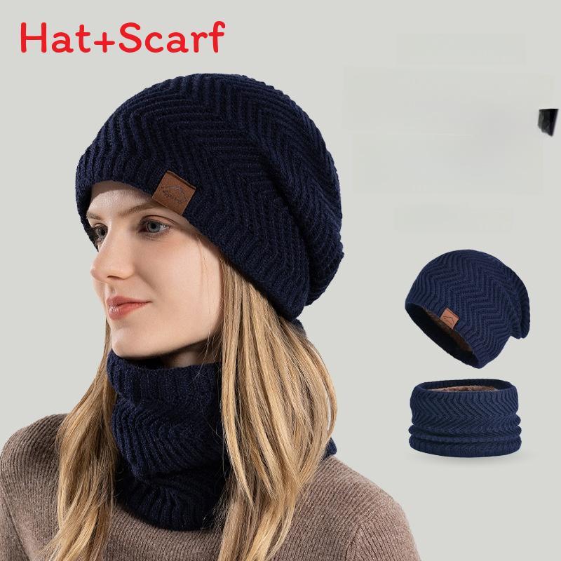 Knitted Winter Hat And Neck Warmer Set With Fleece Lining For Women Outdoor Cold Weather