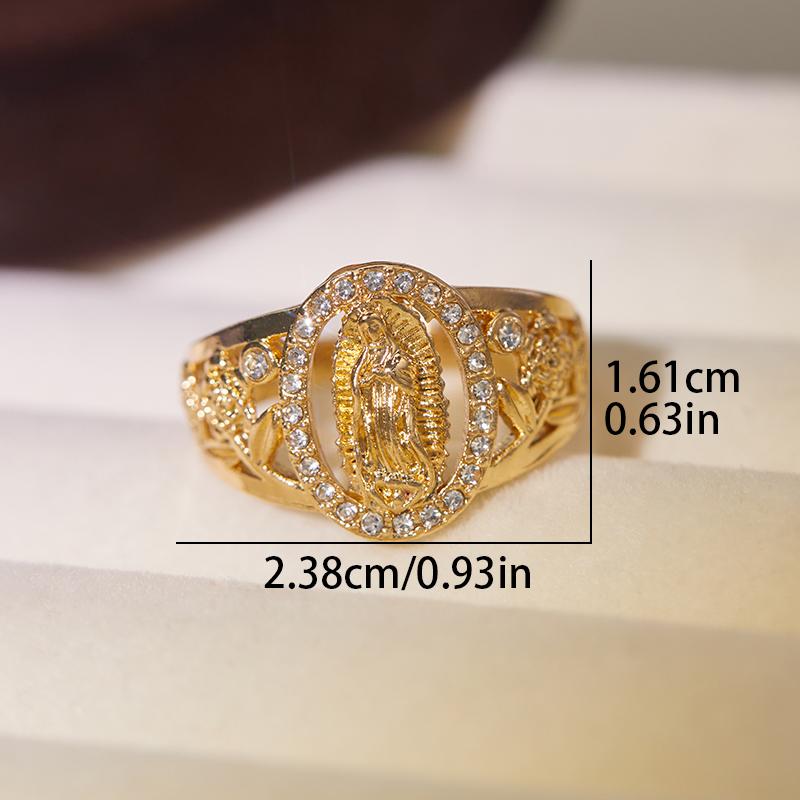 1pc  Exquisite Religious Virgin Mary Inlaid Shiny Cubic Zirconia Ring for Women Hip-hop Trend Daily Wear Couple Jewelry