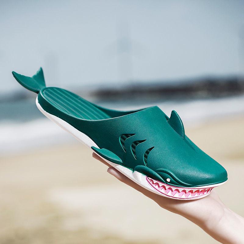 Creative Streetwear Slides Men Red Shark Slipper Summer Blue Slides Male Boys Outdoor Beach Shoes Man Fish Slippers For Swimming
